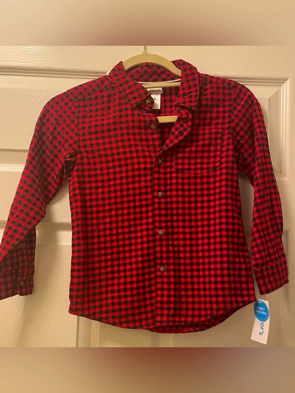 Carter's Boy’s Red and Black Plaid Button-Down Shirt